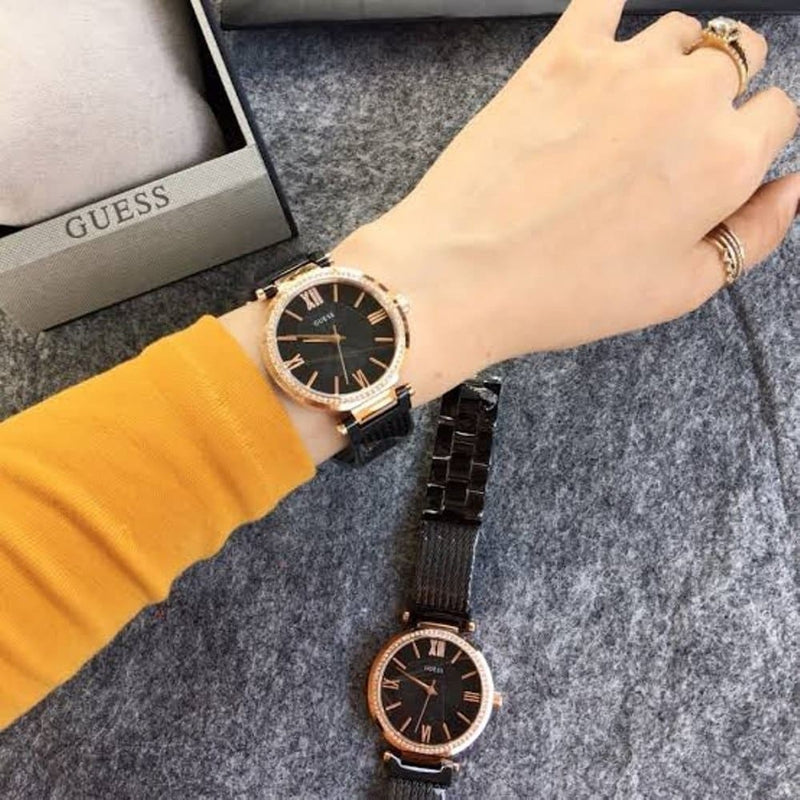 Guess Soho Diamonds Black Dial Black Mesh Bracelet Watch for Women - W0638L5 Buy Now By Guess