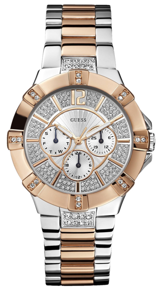 Shop Guess Vista Analog Diamonds Silver Dial Two Tone Steel Strap Watch for Women - W0024L1 in USA