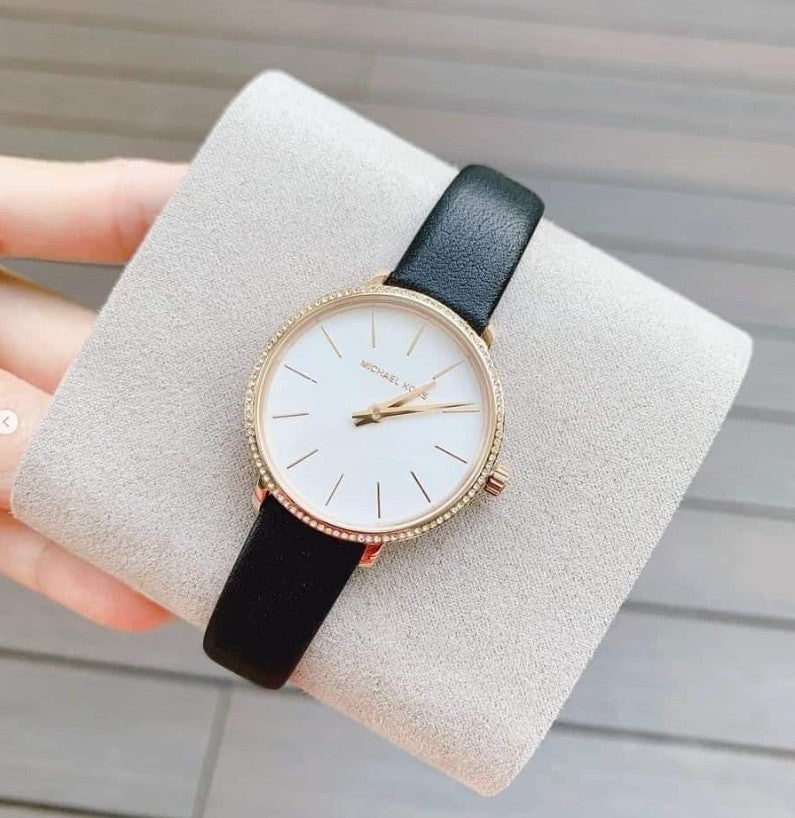 Michael Kors Pyper Three Hand White Dial Black Leather Strap Watch For Women - MK2835 Buy Now By Michael Kors