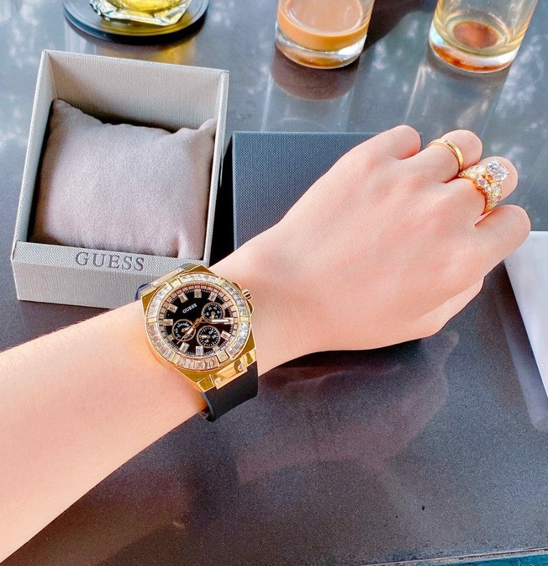 Shop Guess Venus Diamonds Black Dial Black Rubber Strap Watch for Women - GW0118L2 in USA