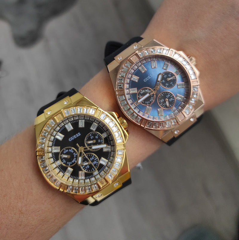 Shop Guess Venus Diamonds Black Dial Black Rubber Strap Watch for Women - GW0118L2 in USA