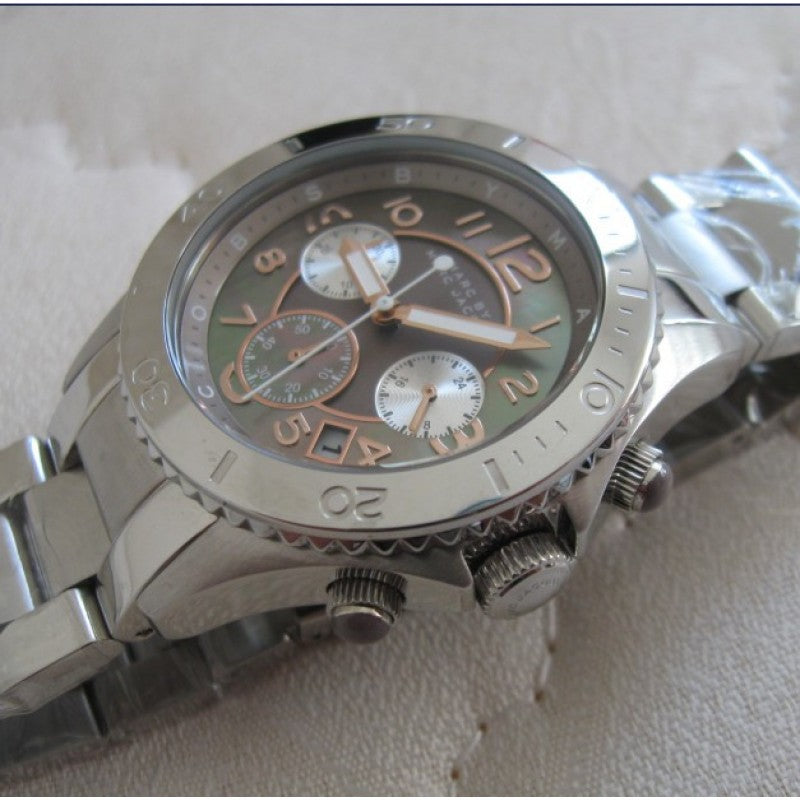 Marc Jacobs Rock Chronograph Mother of Pearl Grey Dial Silver Steel Strap Watch for Women - MBM3250 Buy Now By Marc Jacobs