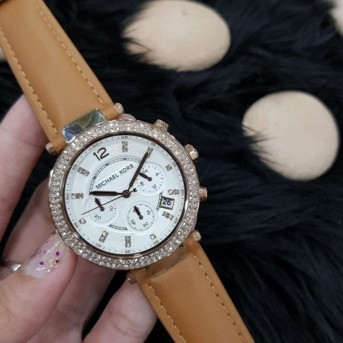Michael Kors Parker Chronograph White Dial Tan Leather Strap Watch for Women - MK5633 Buy Now By Michael Kors