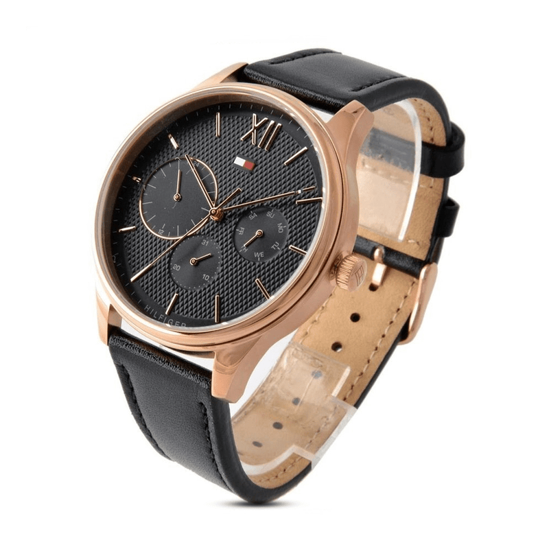Shop Tommy Hilfiger Damon Quartz Black Dial Black Leather Strap Watch for Men - 1791419 in USA