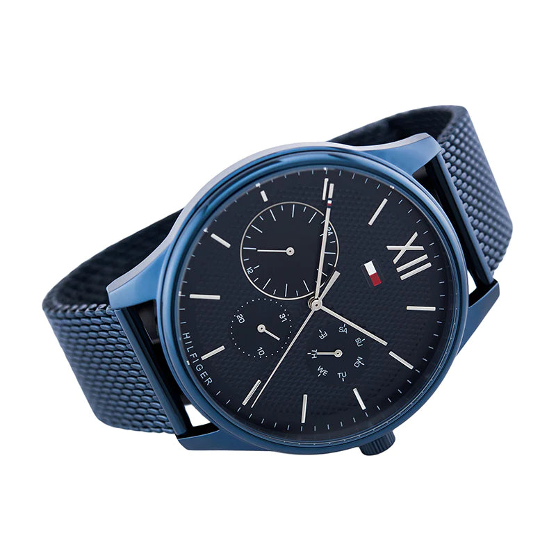 Shop Tommy Hilfiger Damon Quartz Blue Dial Blue Mesh Bracelet Watch for Men - 1791421 in USA