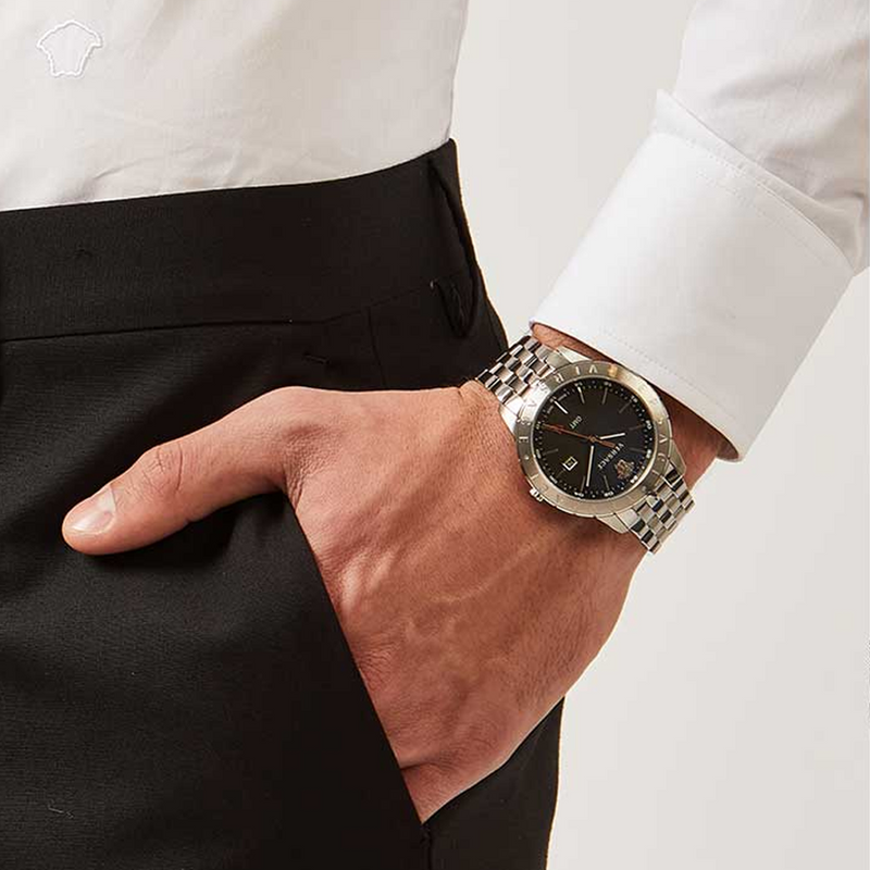 Versace Univers Analog Black Dial Silver Steel Strap Watch for Men - VEBK00418 Buy Now By Versace