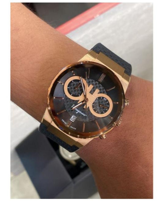 Shop Salvatore Ferragamo Sapphire Chrono Black Dial Black Rubber Strap Watch for Men - SFME00721 in USA