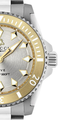 Gucci Dive Automatic 18K Gold Silver Dial Silver Steel Strap Watch for Men - YA136357 Buy Now By Gucci