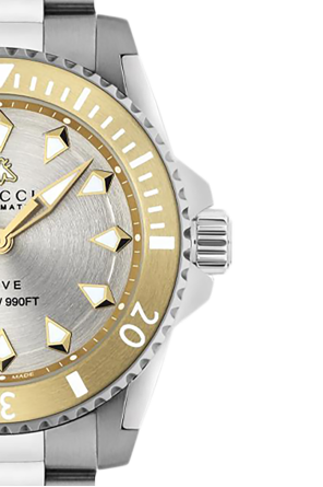 Gucci Dive Automatic 18K Gold Silver Dial Silver Steel Strap Watch for Men - YA136357 Buy Now By Gucci