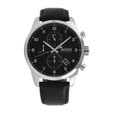 Hugo Boss Skymaster Chronograph Black Dial Black Leather Strap Watch for Men - 1513782