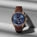 Hugo Boss Grand Prix Blue Dial Brown Leather Strap Watch for Men - 1513604 Buy Now By Hugo Boss