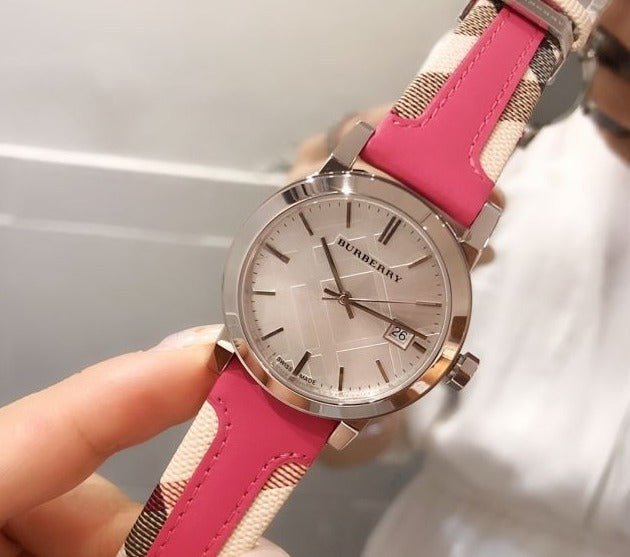 Burberry The City White Dial Haymarket Pink Leather Strap Watch for Women - BU9149 Buy Now By Burberry