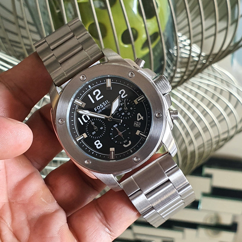 Fossil Modern Machine Black Dial Silver Steel Strap Watch for Men - FS4926 Buy Now By Fossil