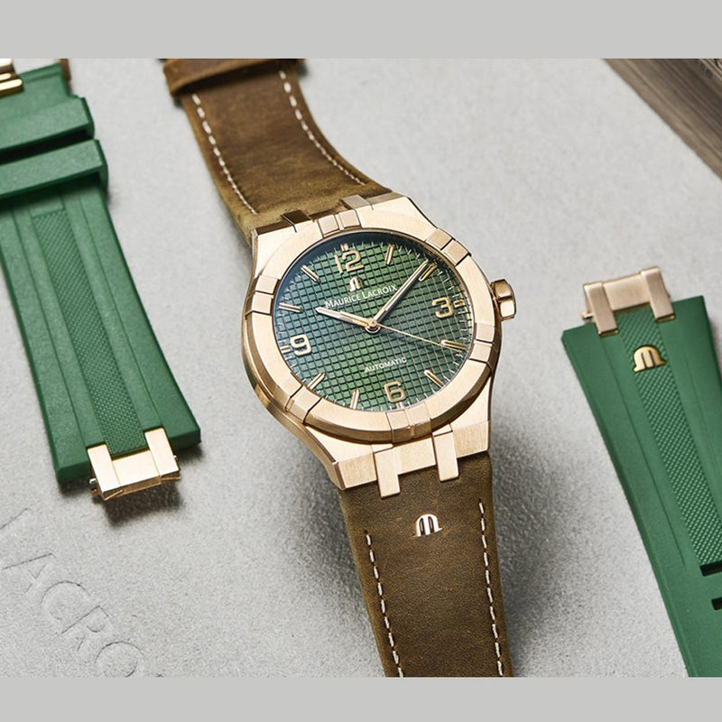 Maurice Lacroix Aikon Automatic Green Dial Brown Leather Strap Watch For Men - AI6008-BRZ0B-630-M Buy Now By Maurice Lacroix