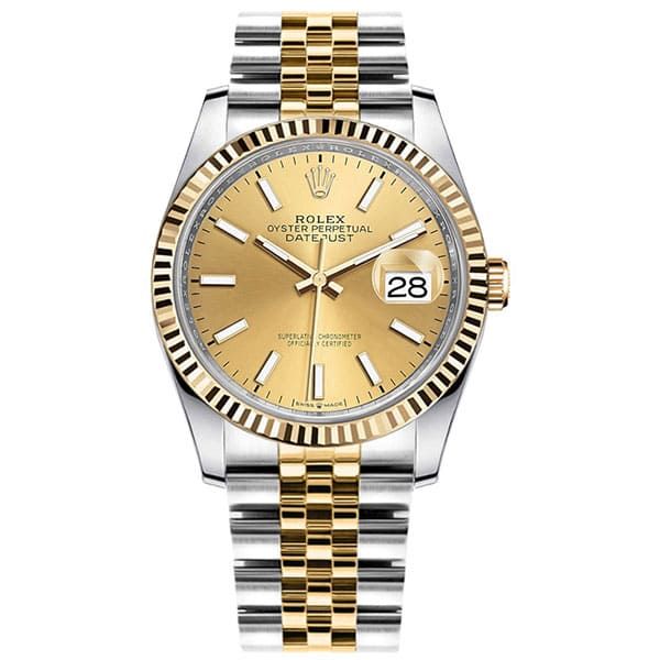 Rolex Datejust 36mm Champagne Dial Two Tone Steel Strap Watch for Men - M126233-0015