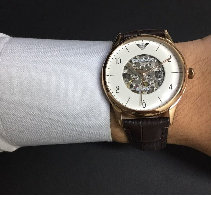 Emporio Armani Meccanico White Dial Brown Leather Strap Watch For Men - AR1920 Buy Now By Emporio Armani