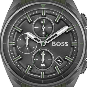 Hugo Boss Volane Chronograph Grey Dial Green Silicone Strap Watch For Men - 1513952