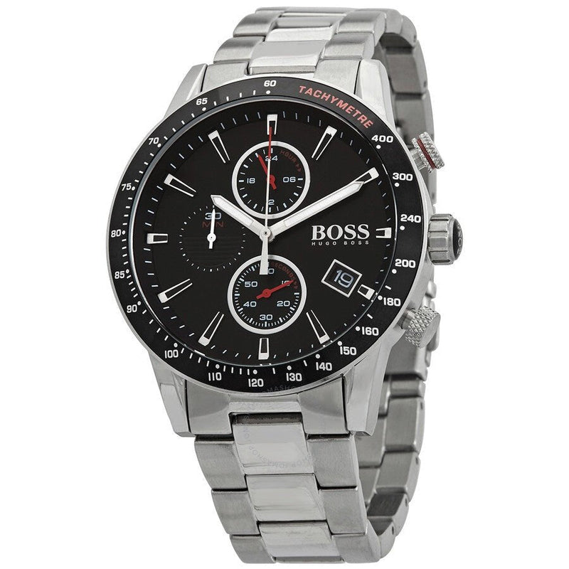 Shop Hugo Boss Rafale Chronograph Black Dial Silver Steel Strap Watch for Men - 1513509 in USA