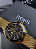 Hugo Boss Ocean Edition Chronograph Black Dial Gold Mesh Bracelet Watch for Men - 1513703