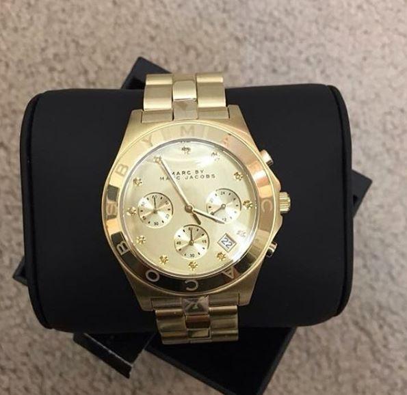 Marc Jacobs Blade Chronograph Gold Dial Gold Steel Strap Watch for Women - MBM3101 Buy Now By Marc Jacobs
