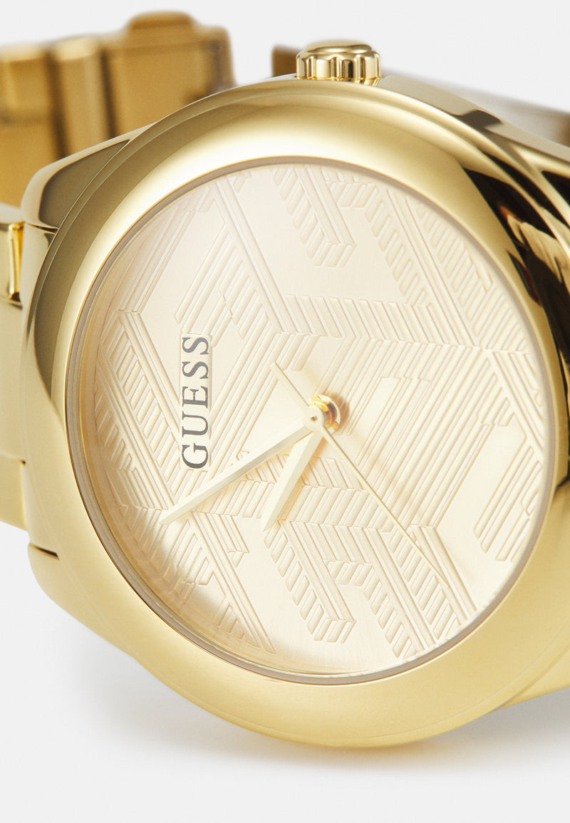 Shop Guess Cubed Analog Gold Dial Gold Steel Strap Watch For Women - GW0606L2 in USA