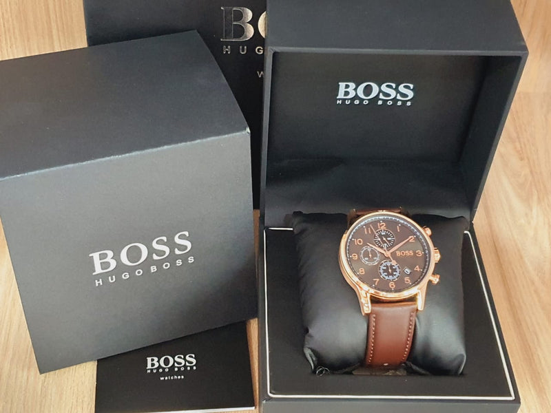 Hugo Boss Navigator Grey Dial Brown Leather Strap Watch for Men - 1513496 Buy Now By Hugo Boss
