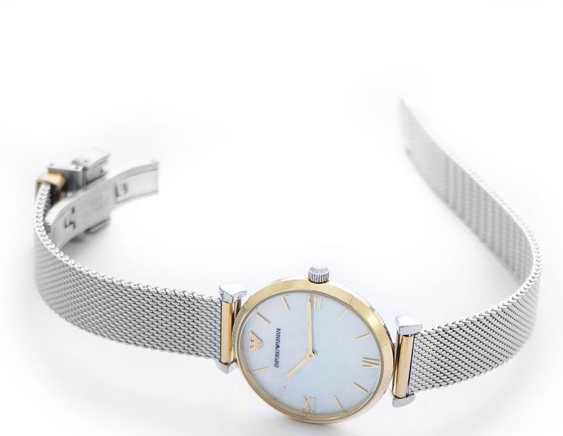 Emporio Armani Gianni T Bar Mother of Pearl Dial Silver Mesh Bracelet Watch For Women - AR2068 Buy Now By Emporio Armani