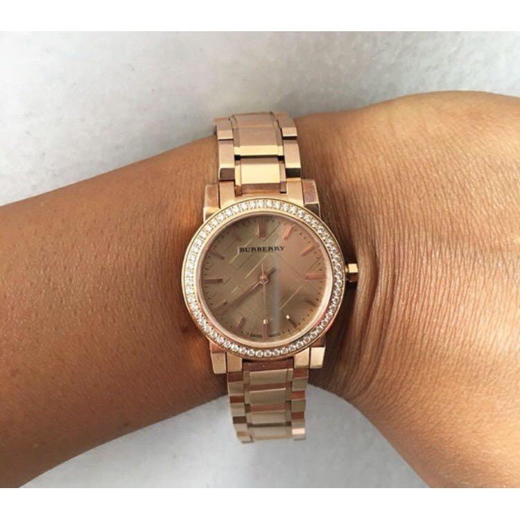 Burberry The City Diamonds Rose Dial Rose Gold Steel Strap Watch for Women - BU9225 Buy Now By Burberry