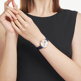 Emporio Armani Meccanico Gianni T-Bar Silver Dial Blue Leather Strap Watch For Women - AR60020