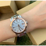 Burberry The City White Dial Two Tone Steel Strap Watch for Women - BU9105