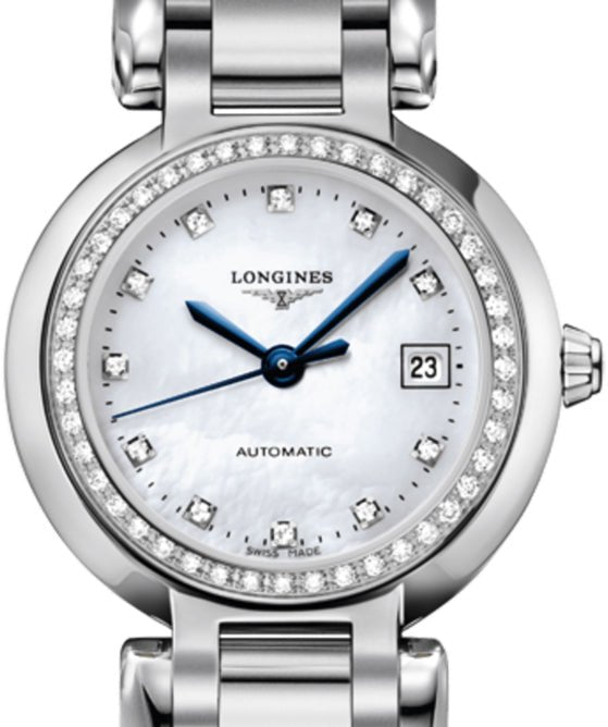 Longines PrimaLuna 26.5mm Automatic White Mother of Pearl Dial Silver Stainless Steel Watch for Women - L8.111.0.87.6 Buy Now By Longines