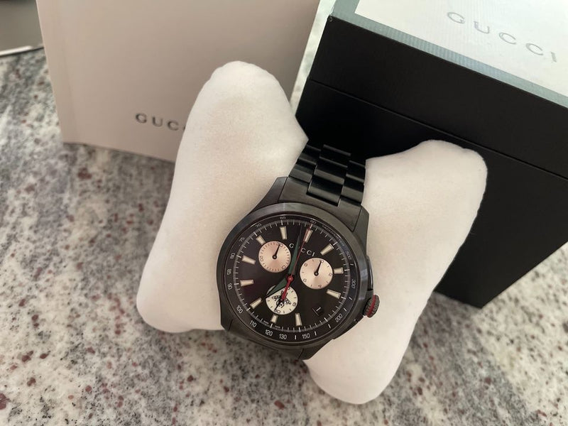 Gucci G-Timeless Chronograph Black Dial Black Steel Strap Watch For Men - YA126268 Buy Now By Gucci