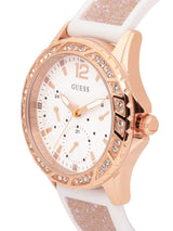Guess Swirl Quartz Silver Dial White Rubber Strap Watch For Women - W1096l2 Buy Now By Guess
