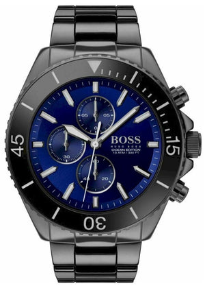 Hugo Boss Ocean Edition Chronograph Navy Blue Dial Black Steel Strap Watch for Men - 1513743