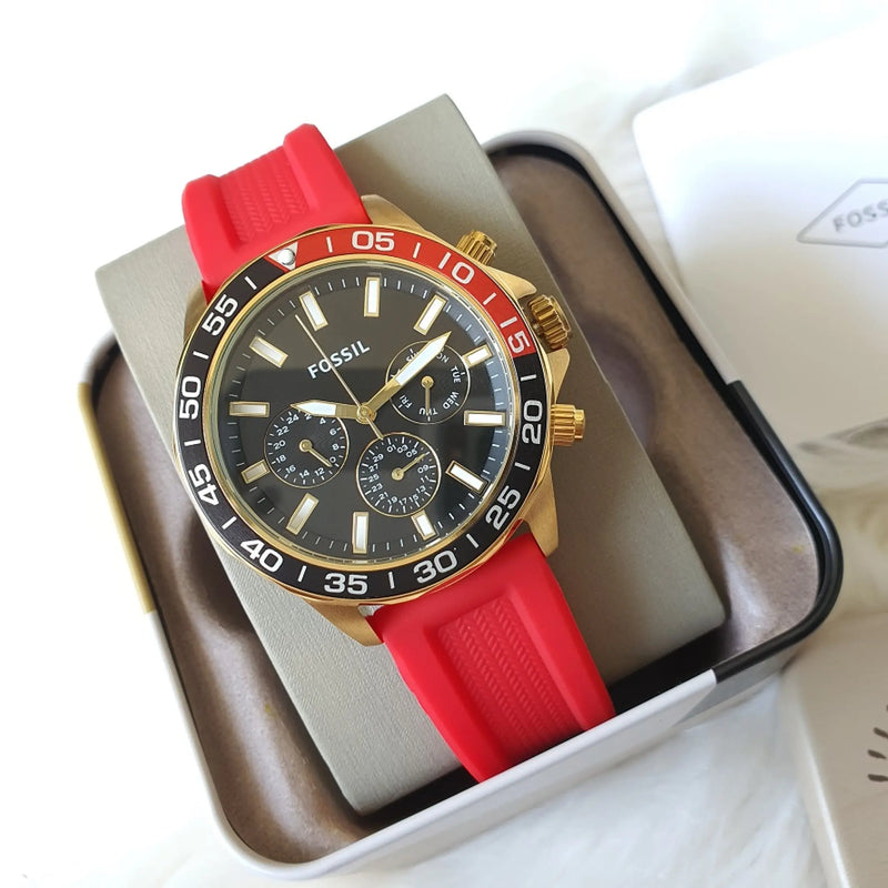 Fossil Bannon Multifunction Black Dial Red Silicone Strap Watch for Men - BQ2499 Buy Now By Fossil