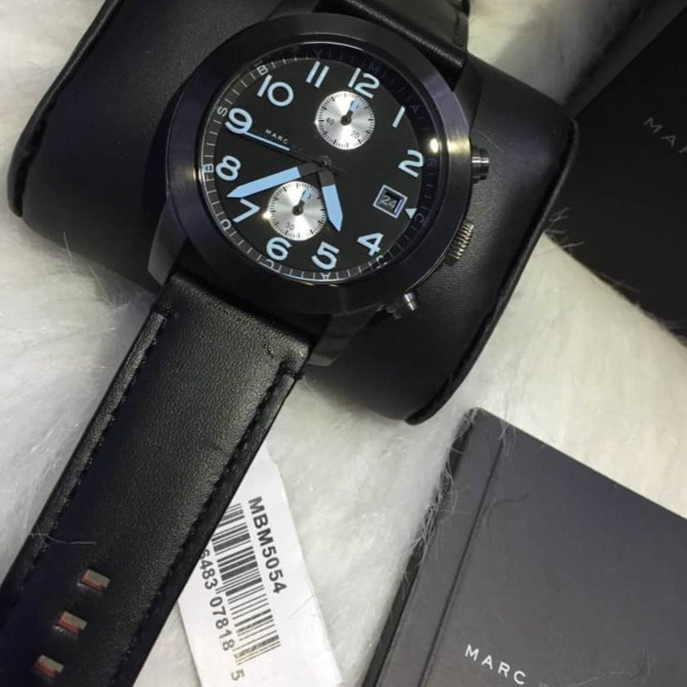 Marc Jacobs Larry Chronograph Black Dial Black Leather Strap Watch for Men - MBM5054 Buy Now By Marc Jacobs