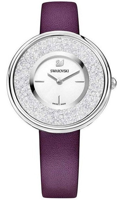 Shop Swarovski Crystalline Silver Dial Purple Leather Strap Watch for Women - 5295355 in USA