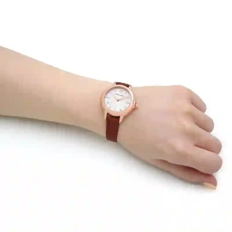 Emporio Armani Mia Quartz Silver Dial Brown Leather Strap Watch For Women - AR11525 Buy Now By Emporio Armani