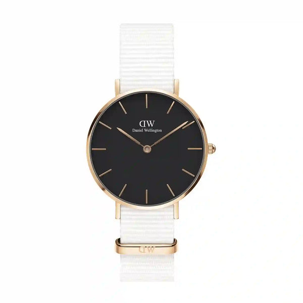 Daniel Wellington Classic Petite Dover Black Dial White NATO Strap Watch For Women - DW00100312 Buy Now By Daniel Wellington