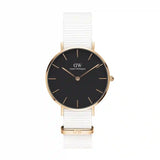 Daniel Wellington Classic Petite Dover Black Dial White NATO Strap Watch For Women - DW00100312