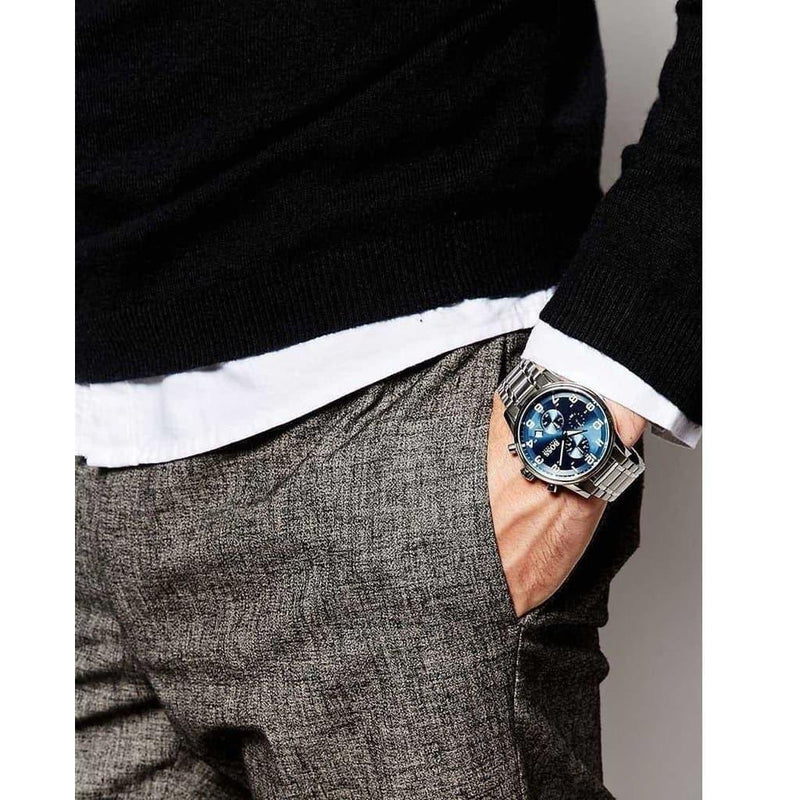 Hugo Boss Aeroliner Blue Dial Silver Steel Strap Watch for Men - 1513183 Buy Now By Hugo Boss