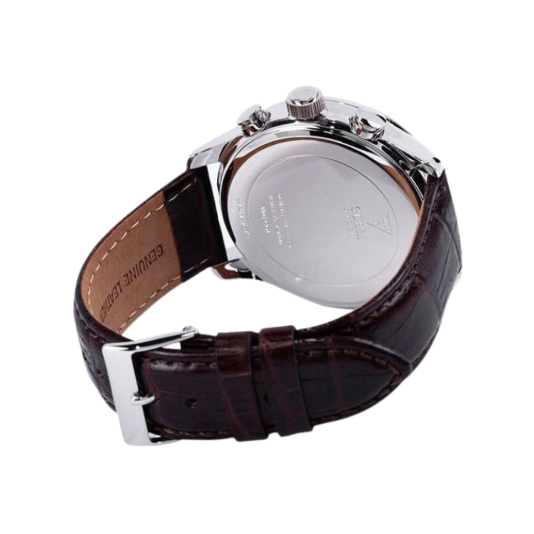 Guess Exec Chronograph White Dial Brown Leather Strap Watch For Men - W0076G2 Buy Now By Guess