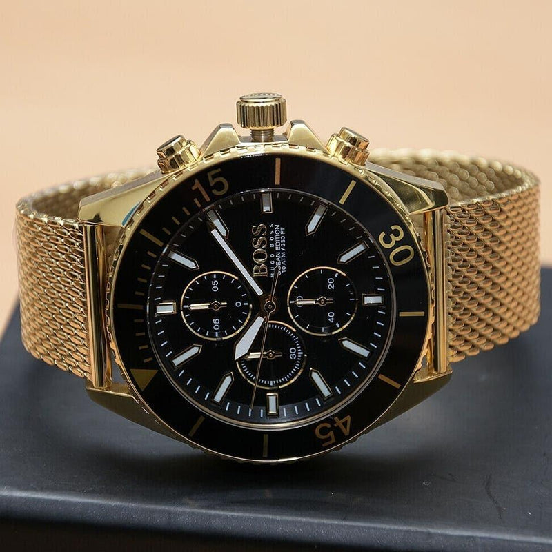 Hugo Boss Ocean Edition Black Dial Gold Mesh Bracelet Watch for Men - 1513703 Buy Now By Hugo Boss