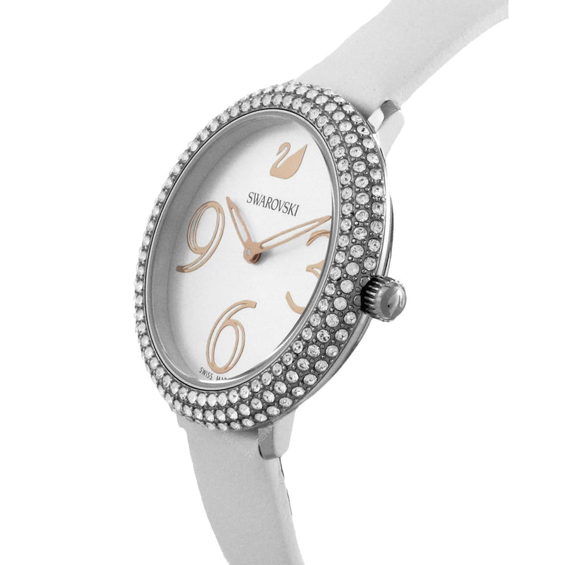 Shop Swarovski Crystal Frost Silver Dial White Leather Strap Watch for Women - 5484070 in USA
