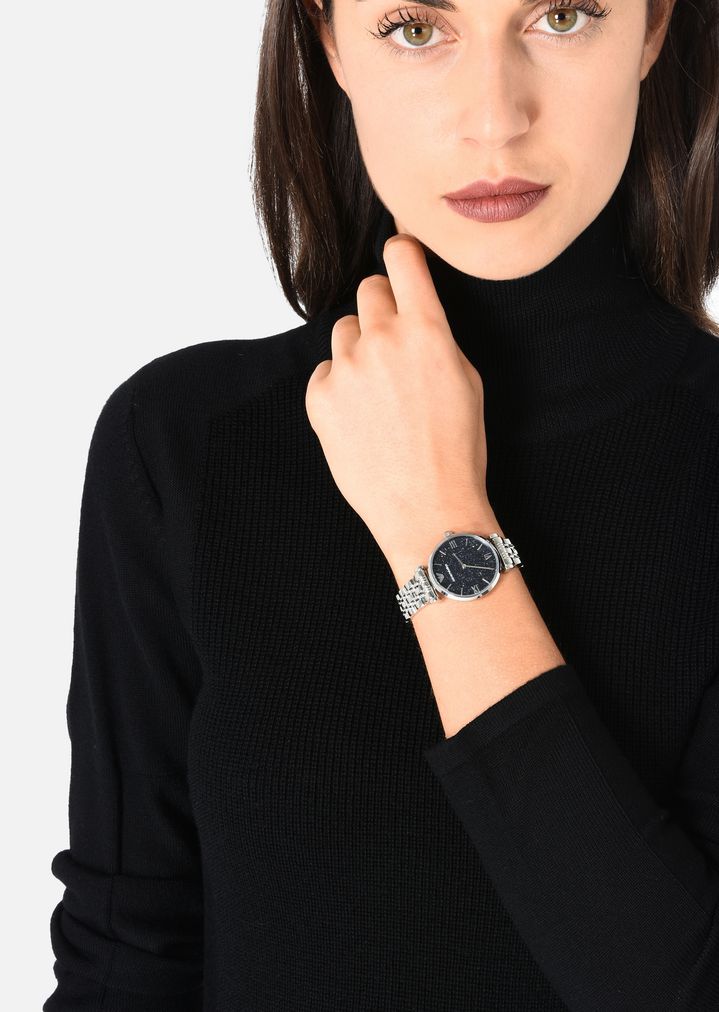 Emporio Armani Gianni T Bar Dark Blue Dial Silver Stainless Steel Watch For Women - AR11091 Buy Now By Emporio Armani