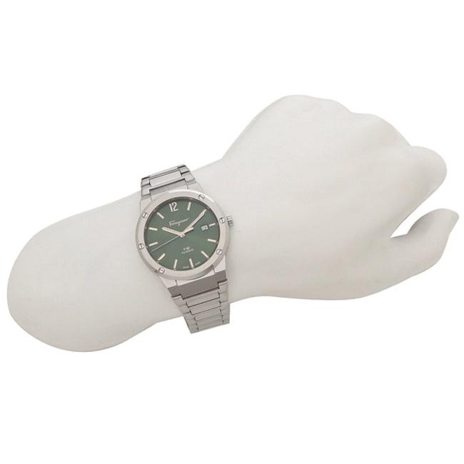 Shop Salvatore Ferragamo F-80 Classic Green Dial Silver Steel Strap Watch for Men - SFDT02123 in USA