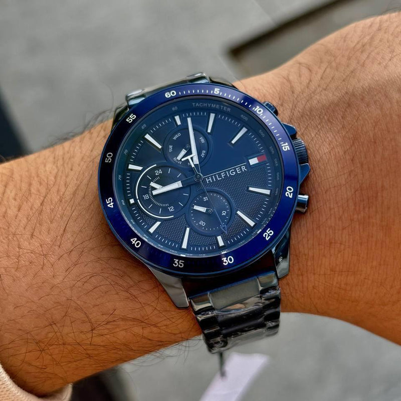 Shop Tommy Hilfiger Bank Quartz Blue Dial Blue Steel Strap Watch for Men - 1791720 in USA