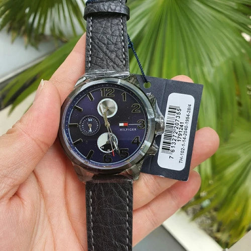 Shop Tommy Hilfiger Jackson Quartz Blue Dial Black Leather Strap Watch for Men - 1791241 in USA