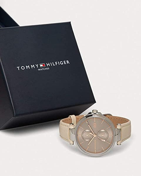 Shop Tommy Hilfiger Angela Silver Dial Cream Leather Strap Watch for Women - 1782123 in USA