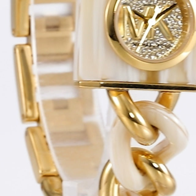 Shop Michael Kors Chain Lock Analog Crystals Silver Dial Gold Steel Strap Watch for Women - MK4809 in USA